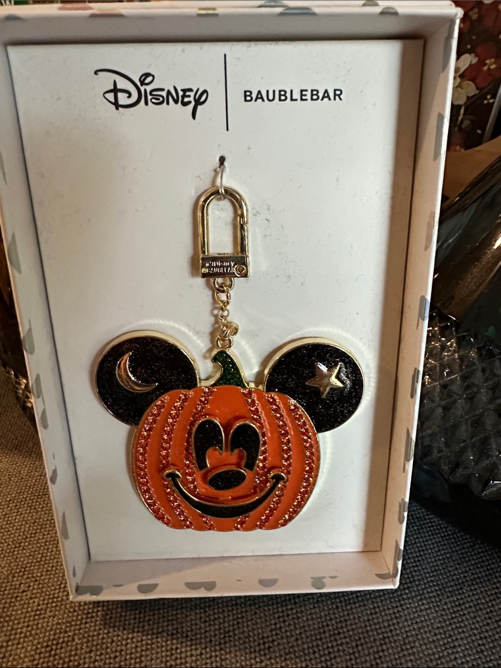 Disney BaubleBar Orange & Black Mickey Pumpkin Key Charm